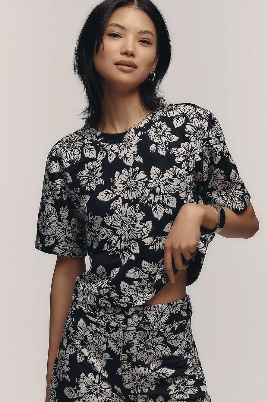 Maeve Knit Floral Boxy Tee - S